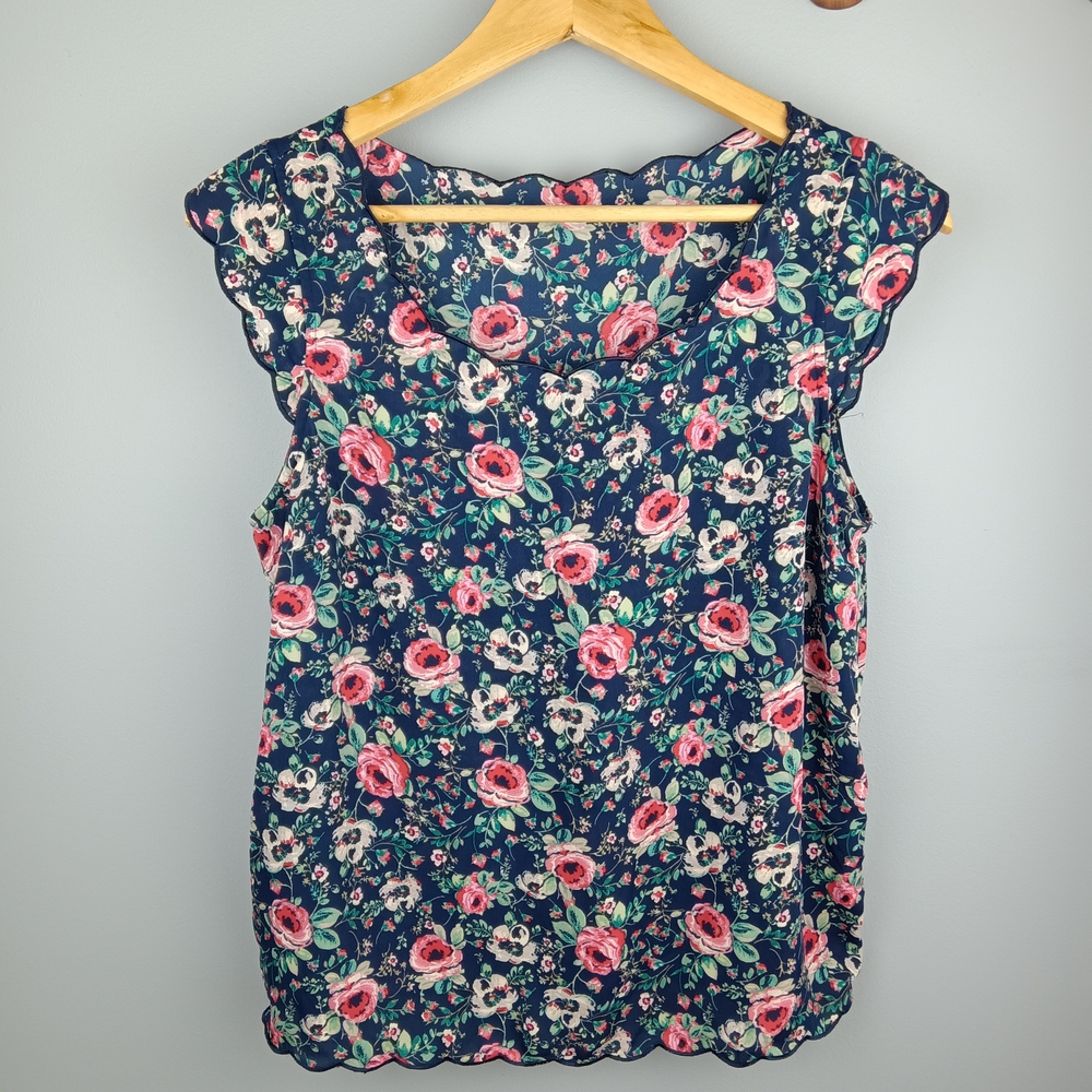 LC Lauren Conrad Navy and Pink Floral Blouse